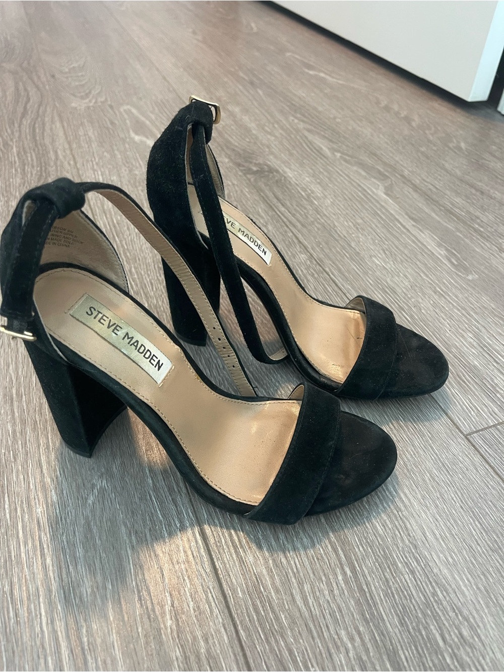 Steve Madden Black Suede Open-Toe Block Heel Sandals